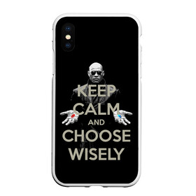 Чехол для iPhone XS Max матовый с принтом Keep calm and choose wisely в Белгороде, Силикон | Область печати: задняя сторона чехла, без боковых панелей | Тематика изображения на принте: art | film | keep calm | matrix | neo | ttdwakeupneo | выбирай с умом | выбор | кип калм | красная | матрица | морфиус | нео | пилюли | реальность | руки | синяя | тринити | черный