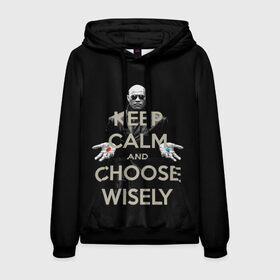 Мужская толстовка 3D с принтом Keep calm and choose wisely в Белгороде, 100% полиэстер | двухслойный капюшон со шнурком для регулировки, мягкие манжеты на рукавах и по низу толстовки, спереди карман-кенгуру с мягким внутренним слоем. | art | film | keep calm | matrix | neo | ttdwakeupneo | выбирай с умом | выбор | кип калм | красная | матрица | морфиус | нео | пилюли | реальность | руки | синяя | тринити | черный