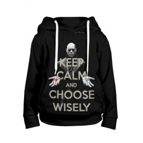 Детская толстовка 3D с принтом Keep calm and choose wisely в Белгороде, 100% полиэстер | двухслойный капюшон со шнурком для регулировки, мягкие манжеты на рукавах и по низу толстовки, спереди карман-кенгуру с мягким внутренним слоем | Тематика изображения на принте: art | film | keep calm | matrix | neo | ttdwakeupneo | выбирай с умом | выбор | кип калм | красная | матрица | морфиус | нео | пилюли | реальность | руки | синяя | тринити | черный