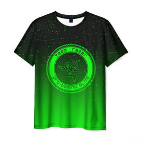Мужская футболка 3D с принтом RAZER SPACE в Белгороде, 100% полиэфир | прямой крой, круглый вырез горловины, длина до линии бедер | 101 | brand | company | gamer | green | logo | mamba | naga | player | razer | rzr | snake | space | бренд | железо | зеленый | змея | компания | космос | лого | рейзер | софт