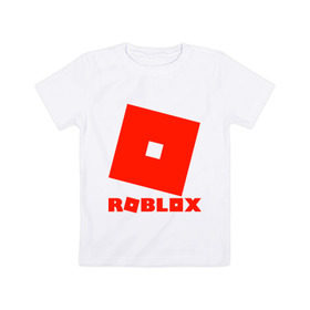 Детская футболка хлопок с принтом Roblox Logo в Белгороде, 100% хлопок | круглый вырез горловины, полуприлегающий силуэт, длина до линии бедер | logo | roblox | лого | логотип | надпись | роблокс