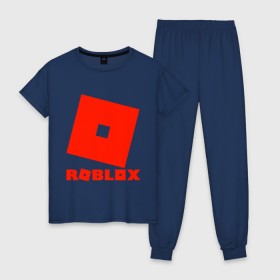 Женская пижама хлопок с принтом Roblox Logo в Белгороде, 100% хлопок | брюки и футболка прямого кроя, без карманов, на брюках мягкая резинка на поясе и по низу штанин | logo | roblox | лого | логотип | надпись | роблокс