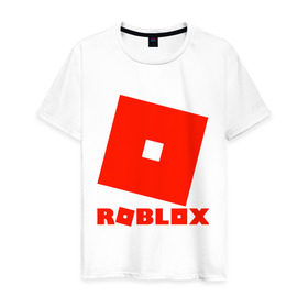 Мужская футболка хлопок с принтом Roblox Logo в Белгороде, 100% хлопок | прямой крой, круглый вырез горловины, длина до линии бедер, слегка спущенное плечо. | logo | roblox | лого | логотип | надпись | роблокс