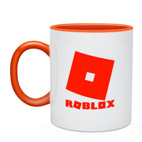 Кружка двухцветная с принтом Roblox Logo в Белгороде, керамика | объем — 330 мл, диаметр — 80 мм. Цветная ручка и кайма сверху, в некоторых цветах — вся внутренняя часть | logo | roblox | лого | логотип | надпись | роблокс