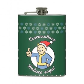 Фляга с принтом Vault boy: happy new year в Белгороде, металлический корпус | емкость 0,22 л, размер 125 х 94 мм. Виниловая наклейка запечатывается полностью | 