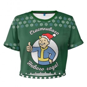 Женская футболка Cropp-top с принтом Vault boy: happy new year в Белгороде, 100% полиэстер | круглая горловина, длина футболки до линии талии, рукава с отворотами | Тематика изображения на принте: 