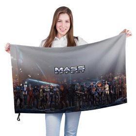Флаг 3D с принтом Mass Effect в Белгороде, 100% полиэстер | плотность ткани — 95 г/м2, размер — 67 х 109 см. Принт наносится с одной стороны | amdromeda initiative | andromeda | game | gun | hemet | n7 | rifle | ryder | soldier | space | star | weapon
