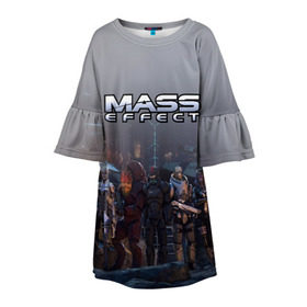 Детское платье 3D с принтом Mass Effect в Белгороде, 100% полиэстер | прямой силуэт, чуть расширенный к низу. Круглая горловина, на рукавах — воланы | amdromeda initiative | andromeda | game | gun | hemet | n7 | rifle | ryder | soldier | space | star | weapon