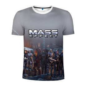 Мужская футболка 3D спортивная с принтом Mass Effect в Белгороде, 100% полиэстер с улучшенными характеристиками | приталенный силуэт, круглая горловина, широкие плечи, сужается к линии бедра | amdromeda initiative | andromeda | game | gun | hemet | n7 | rifle | ryder | soldier | space | star | weapon