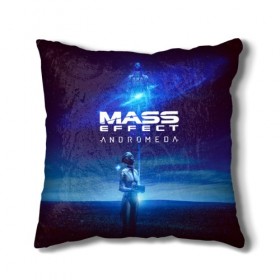 Подушка 3D с принтом MASS EFFECT ANDROMEDA в Белгороде, наволочка – 100% полиэстер, наполнитель – холлофайбер (легкий наполнитель, не вызывает аллергию). | состоит из подушки и наволочки. Наволочка на молнии, легко снимается для стирки | amdromeda initiative | andromeda | game | gun | hemet | n7 | rifle | ryder | soldier | space | star | weapon