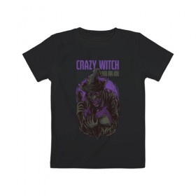 Детская футболка хлопок с принтом Ведьма в Белгороде, 100% хлопок | круглый вырез горловины, полуприлегающий силуэт, длина до линии бедер | witch | баба яга | ведьма | колдунья | ужас