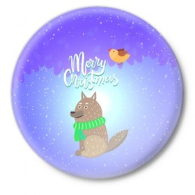 Значок с принтом Собака новый год в Белгороде,  металл | круглая форма, металлическая застежка в виде булавки | Тематика изображения на принте: 