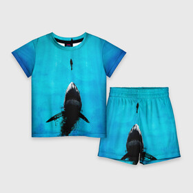 Детский костюм с шортами 3D с принтом Акула на охоте в Белгороде,  |  | акула | женщина | море | охота | рыба | хищник