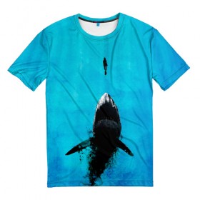 Мужская футболка 3D с принтом Акула на охоте в Белгороде, 100% полиэфир | прямой крой, круглый вырез горловины, длина до линии бедер | акула | женщина | море | охота | рыба | хищник