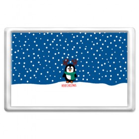Магнит 45*70 с принтом Праздничный пингвинчик в Белгороде, Пластик | Размер: 78*52 мм; Размер печати: 70*45 | Тематика изображения на принте: christmas | deer | new | pinguin | snow | snowflakes | winter | xmas | year | год | зима | новый | олень | пингвин | рождество | снег | снежинки