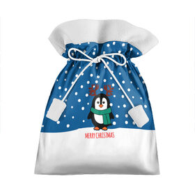 Подарочный 3D мешок с принтом Праздничный пингвинчик в Белгороде, 100% полиэстер | Размер: 29*39 см | Тематика изображения на принте: christmas | deer | new | pinguin | snow | snowflakes | winter | xmas | year | год | зима | новый | олень | пингвин | рождество | снег | снежинки