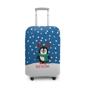 Чехол для чемодана 3D с принтом Праздничный пингвинчик в Белгороде, 86% полиэфир, 14% спандекс | двустороннее нанесение принта, прорези для ручек и колес | christmas | deer | new | pinguin | snow | snowflakes | winter | xmas | year | год | зима | новый | олень | пингвин | рождество | снег | снежинки
