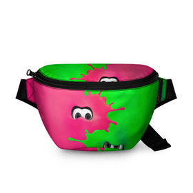 Поясная сумка 3D с принтом Splatoon в Белгороде, 100% полиэстер | плотная ткань, ремень с регулируемой длиной, внутри несколько карманов для мелочей, основное отделение и карман с обратной стороны сумки застегиваются на молнию | брызги | глаза | зеленый | игра | краски | розовый | салатовый