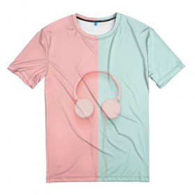 Мужская футболка 3D с принтом Наушники в Белгороде, 100% полиэфир | прямой крой, круглый вырез горловины, длина до линии бедер | музыка | настроение | наушники | ноты | позитив