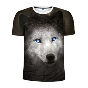 Мужская футболка 3D спортивная с принтом Голубоглазый волк в Белгороде, 100% полиэстер с улучшенными характеристиками | приталенный силуэт, круглая горловина, широкие плечи, сужается к линии бедра | волк | глаза | охотник | серый | хищник