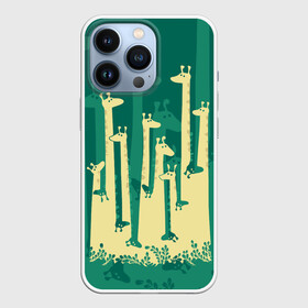 Чехол для iPhone 13 Pro с принтом Жирафы в Белгороде,  |  | Тематика изображения на принте: africa | animals | fantasy | giraffes | long | neck | silhouette | spots | stencil | surrealism | аниме | африка | ветки | длинная | животные | жирафы | зелёный | картинка | крутой | листья | лучший | пятна | растения | рисунок | силуэт