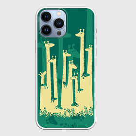 Чехол для iPhone 13 Pro Max с принтом Жирафы в Белгороде,  |  | Тематика изображения на принте: africa | animals | fantasy | giraffes | long | neck | silhouette | spots | stencil | surrealism | аниме | африка | ветки | длинная | животные | жирафы | зелёный | картинка | крутой | листья | лучший | пятна | растения | рисунок | силуэт
