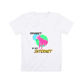 Детская футболка хлопок с принтом Привет я из internet в Белгороде, 100% хлопок | круглый вырез горловины, полуприлегающий силуэт, длина до линии бедер | internet | интернет | кот | мем | мемы про котов | надпись | прикол