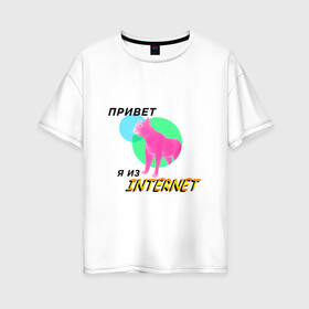 Женская футболка хлопок Oversize с принтом Привет я из internet в Белгороде, 100% хлопок | свободный крой, круглый ворот, спущенный рукав, длина до линии бедер
 | Тематика изображения на принте: internet | интернет | кот | мем | мемы про котов | надпись | прикол
