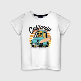 Детская футболка хлопок с принтом Калифорния в Белгороде, 100% хлопок | круглый вырез горловины, полуприлегающий силуэт, длина до линии бедер | california | surfing | авто | калифорния | лето | монстр | серфинг