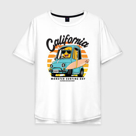 Мужская футболка хлопок Oversize с принтом Калифорния в Белгороде, 100% хлопок | свободный крой, круглый ворот, “спинка” длиннее передней части | california | surfing | авто | калифорния | лето | монстр | серфинг
