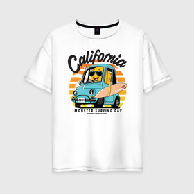 Женская футболка хлопок Oversize с принтом Калифорния в Белгороде, 100% хлопок | свободный крой, круглый ворот, спущенный рукав, длина до линии бедер
 | california | surfing | авто | калифорния | лето | монстр | серфинг