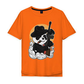 Мужская футболка хлопок Oversize с принтом Гангстер Панда в Белгороде, 100% хлопок | свободный крой, круглый ворот, “спинка” длиннее передней части | автомат | банда | гангстер | мафия | панда | панды | преступник | томпсон