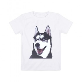 Детская футболка хлопок с принтом Хаски в Белгороде, 100% хлопок | круглый вырез горловины, полуприлегающий силуэт, длина до линии бедер | dog | haski | собака | собаки | хаски | хаски бандит