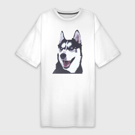 Платье-футболка хлопок с принтом Хаски в Белгороде,  |  | dog | haski | собака | собаки | хаски | хаски бандит