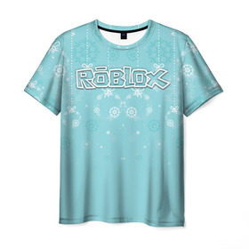 Мужская футболка 3D с принтом Roblox Новогодний в Белгороде, 100% полиэфир | прямой крой, круглый вырез горловины, длина до линии бедер | dynablocks | roblox | блоки | вселенная | герои | год | кубики | новый | роблокс | снег | снежинки | узор