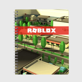 Тетрадь с принтом ROBLOX City в Белгороде, 100% бумага | 48 листов, плотность листов — 60 г/м2, плотность картонной обложки — 250 г/м2. Листы скреплены сбоку удобной пружинной спиралью. Уголки страниц и обложки скругленные. Цвет линий — светло-серый
 | lego | logo | meme | memes | minecraft | oof | quest | roblocks | roblockx | roblox | studio | блок | блоки | голова | игра | игры | квест | лего | лицо | лого | логотип | майнкрафт | мем | мемы | онлайн | роблокс | студия
