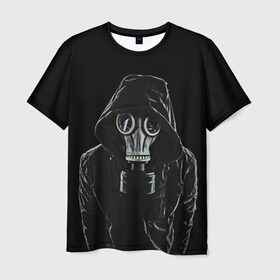 Мужская футболка 3D с принтом Противогаз в Белгороде, 100% полиэфир | прямой крой, круглый вырез горловины, длина до линии бедер | капюшон | мужчина | противогаз | человек | черный