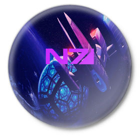 Значок с принтом Mass Effect N7 в Белгороде,  металл | круглая форма, металлическая застежка в виде булавки | 
