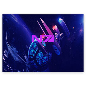 Поздравительная открытка с принтом Mass Effect N7 в Белгороде, 100% бумага | плотность бумаги 280 г/м2, матовая, на обратной стороне линовка и место для марки
 | 