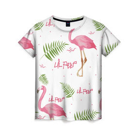 Женская футболка 3D с принтом Lil Peep pink flamingo в Белгороде, 100% полиэфир ( синтетическое хлопкоподобное полотно) | прямой крой, круглый вырез горловины, длина до линии бедер | benz truck | girls. pink | gustav hr | hip hop | lil | lil peep | peep | rap | лил | лилпип | листья | пальма | пальмы | пип | розовый | рэп | фламинго | хип хоп | эмо | эмо реп