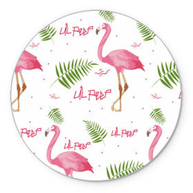 Коврик для мышки круглый с принтом Lil Peep pink flamingo в Белгороде, резина и полиэстер | круглая форма, изображение наносится на всю лицевую часть | benz truck | girls. pink | gustav hr | hip hop | lil | lil peep | peep | rap | лил | лилпип | листья | пальма | пальмы | пип | розовый | рэп | фламинго | хип хоп | эмо | эмо реп