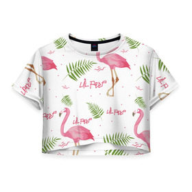Женская футболка 3D укороченная с принтом Lil Peep pink flamingo в Белгороде, 100% полиэстер | круглая горловина, длина футболки до линии талии, рукава с отворотами | benz truck | girls. pink | gustav hr | hip hop | lil | lil peep | peep | rap | лил | лилпип | листья | пальма | пальмы | пип | розовый | рэп | фламинго | хип хоп | эмо | эмо реп