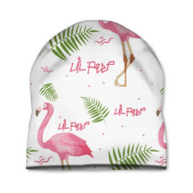 Шапка 3D с принтом Lil Peep pink flamingo в Белгороде, 100% полиэстер | универсальный размер, печать по всей поверхности изделия | benz truck | girls. pink | gustav hr | hip hop | lil | lil peep | peep | rap | лил | лилпип | листья | пальма | пальмы | пип | розовый | рэп | фламинго | хип хоп | эмо | эмо реп
