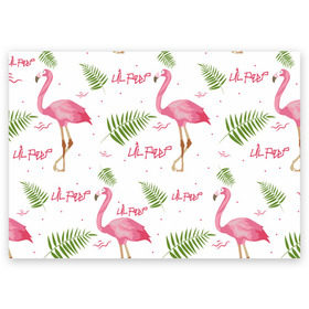 Поздравительная открытка с принтом Lil Peep pink flamingo в Белгороде, 100% бумага | плотность бумаги 280 г/м2, матовая, на обратной стороне линовка и место для марки
 | benz truck | girls. pink | gustav hr | hip hop | lil | lil peep | peep | rap | лил | лилпип | листья | пальма | пальмы | пип | розовый | рэп | фламинго | хип хоп | эмо | эмо реп