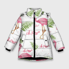 Зимняя куртка для девочек 3D с принтом Lil Peep pink flamingo в Белгороде, ткань верха — 100% полиэстер; подклад — 100% полиэстер, утеплитель — 100% полиэстер. | длина ниже бедра, удлиненная спинка, воротник стойка и отстегивающийся капюшон. Есть боковые карманы с листочкой на кнопках, утяжки по низу изделия и внутренний карман на молнии. 

Предусмотрены светоотражающий принт на спинке, радужный светоотражающий элемент на пуллере молнии и на резинке для утяжки. | benz truck | girls. pink | gustav hr | hip hop | lil | lil peep | peep | rap | лил | лилпип | листья | пальма | пальмы | пип | розовый | рэп | фламинго | хип хоп | эмо | эмо реп
