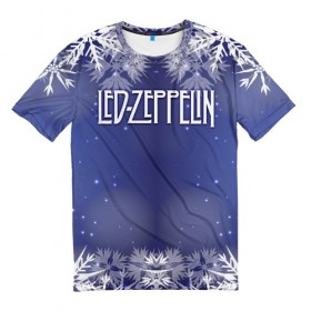 Мужская футболка 3D с принтом Новогодний Led Zeppelin в Белгороде, 100% полиэфир | прямой крой, круглый вырез горловины, длина до линии бедер | 