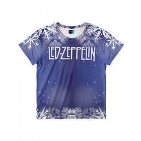 Детская футболка 3D с принтом Новогодний Led Zeppelin в Белгороде, 100% гипоаллергенный полиэфир | прямой крой, круглый вырез горловины, длина до линии бедер, чуть спущенное плечо, ткань немного тянется | Тематика изображения на принте: 