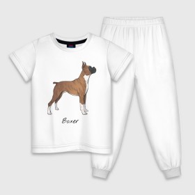 Детская пижама хлопок с принтом Немецкий Боксер в Белгороде, 100% хлопок |  брюки и футболка прямого кроя, без карманов, на брюках мягкая резинка на поясе и по низу штанин
 | boxer | dog | боксёр | собака | собака боксер | собаки