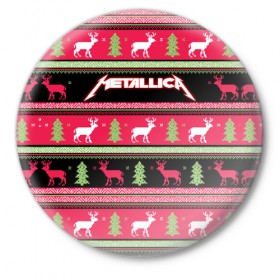 Значок с принтом Новогодняя Metallica в Белгороде,  металл | круглая форма, металлическая застежка в виде булавки | 