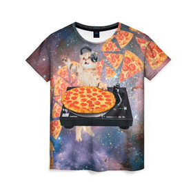 Женская футболка 3D с принтом Кот Диджей в Белгороде, 100% полиэфир ( синтетическое хлопкоподобное полотно) | прямой крой, круглый вырез горловины, длина до линии бедер | cat | cosmos | dj | fast | fastfood | food | meme | party | pizza | space | вечеринка | диджей | еда | космос | кошак | кошка | мем | пицца | фастфуд